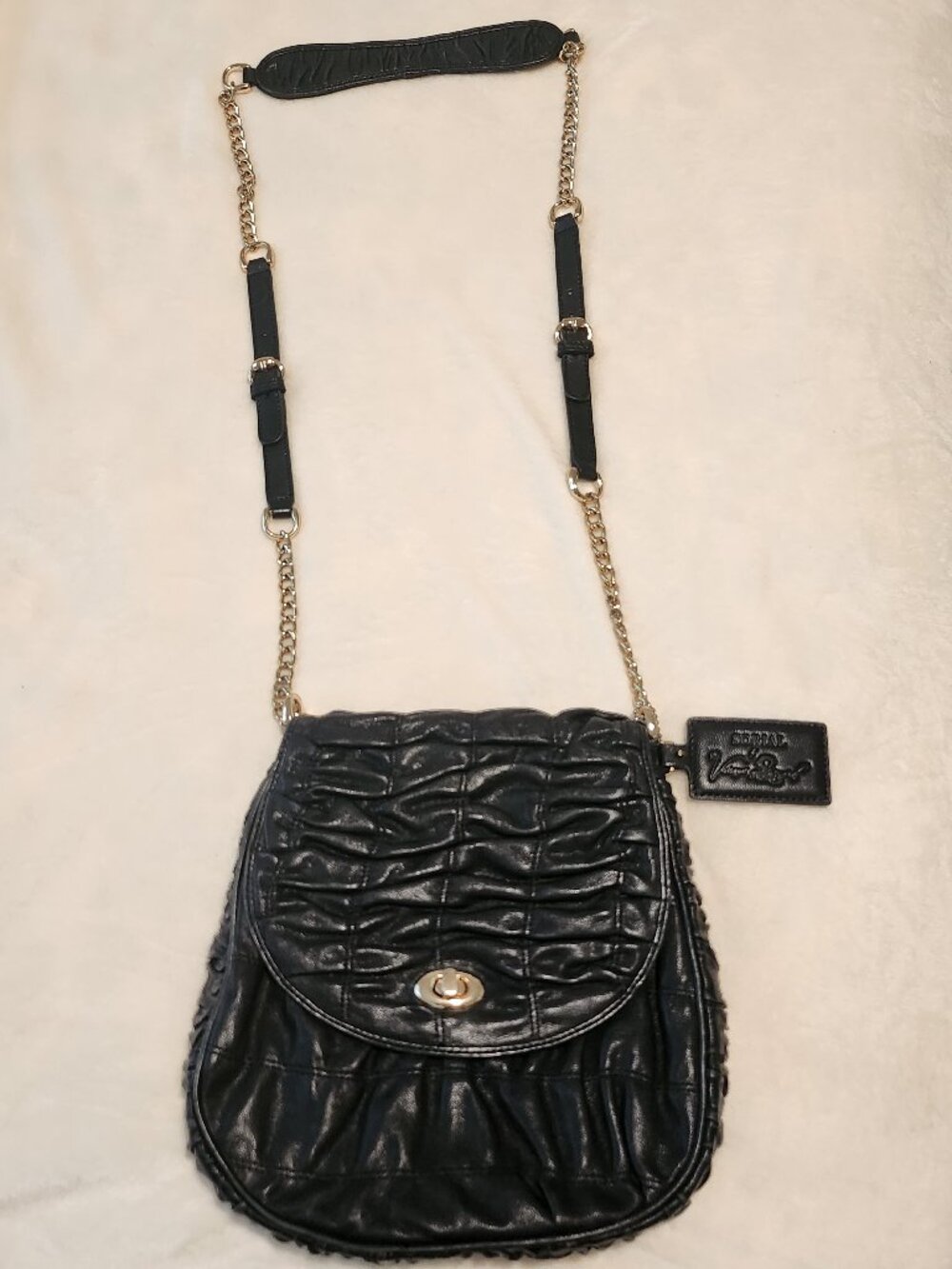 Sorial x Vincent Longo Black Ruched Leather Crossbody Bag